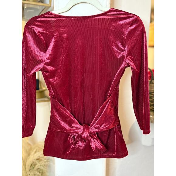 Express One Eleven Red Faux Wrap Velvet Red Blouse Size XS 0-2 - Picture 6 of 6